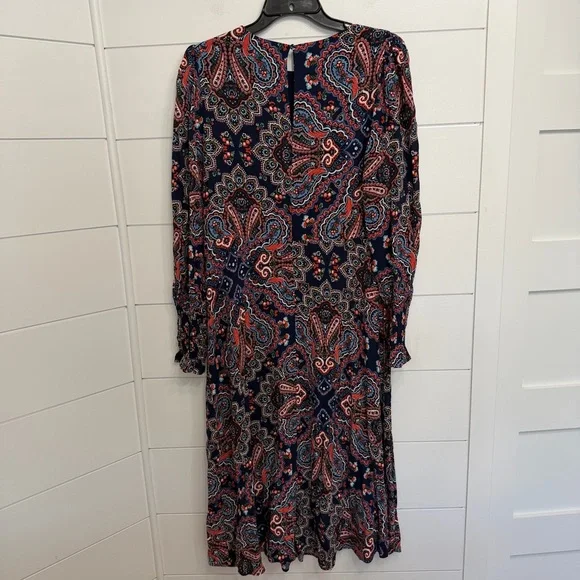 New! Boden Blue Botanic Paisley Smocked Cuff Midi Dress Size 12R 36068 - Picture 4 of 16